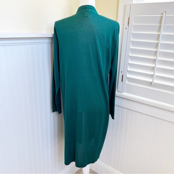 J. Jill Wearever Collection Emerald Green Open Front Longline Duster Cardigan - Picture 2 of 5